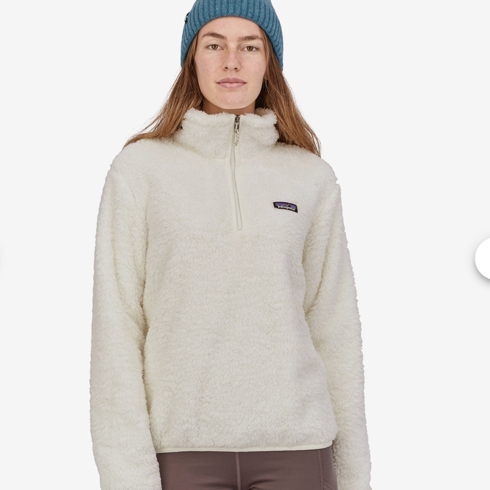 Patagonia fuzzy white half zip sweater